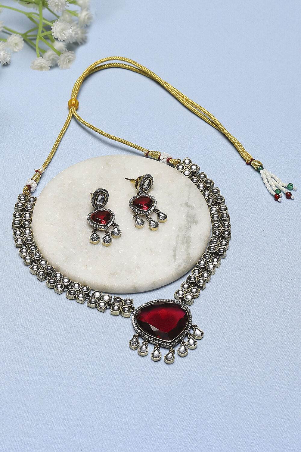 Red Brass Pendant Necklace Set image number 0