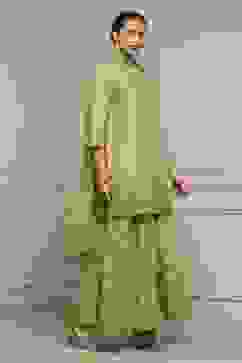 Green Cotton Metallic Pattern Sharara Suit Set image number 5