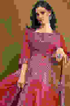 Red Modal Festive Anarkali Fusion Suit Set image number 8