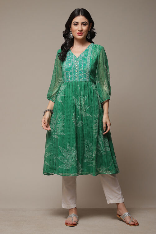 Green Cotton Blend Straight Printed Kurta image number 1