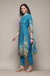 Turquoise Cotton Straight Printed Kurta Ankle Length Suit Set image number 5