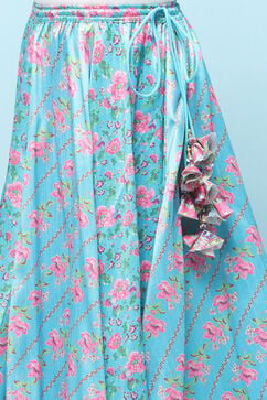 Turquoise Cotton Straight Printed Suit Set image number 2