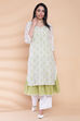 Off White And Green Chikankari Printed Kurta image number 5