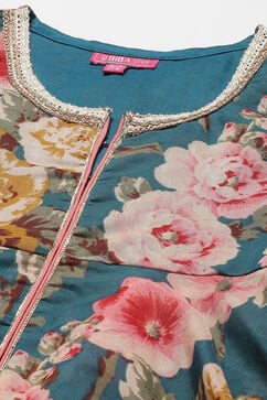Teal Art Silk Flared Kurta Flared Palazzo Suit Set image number 1