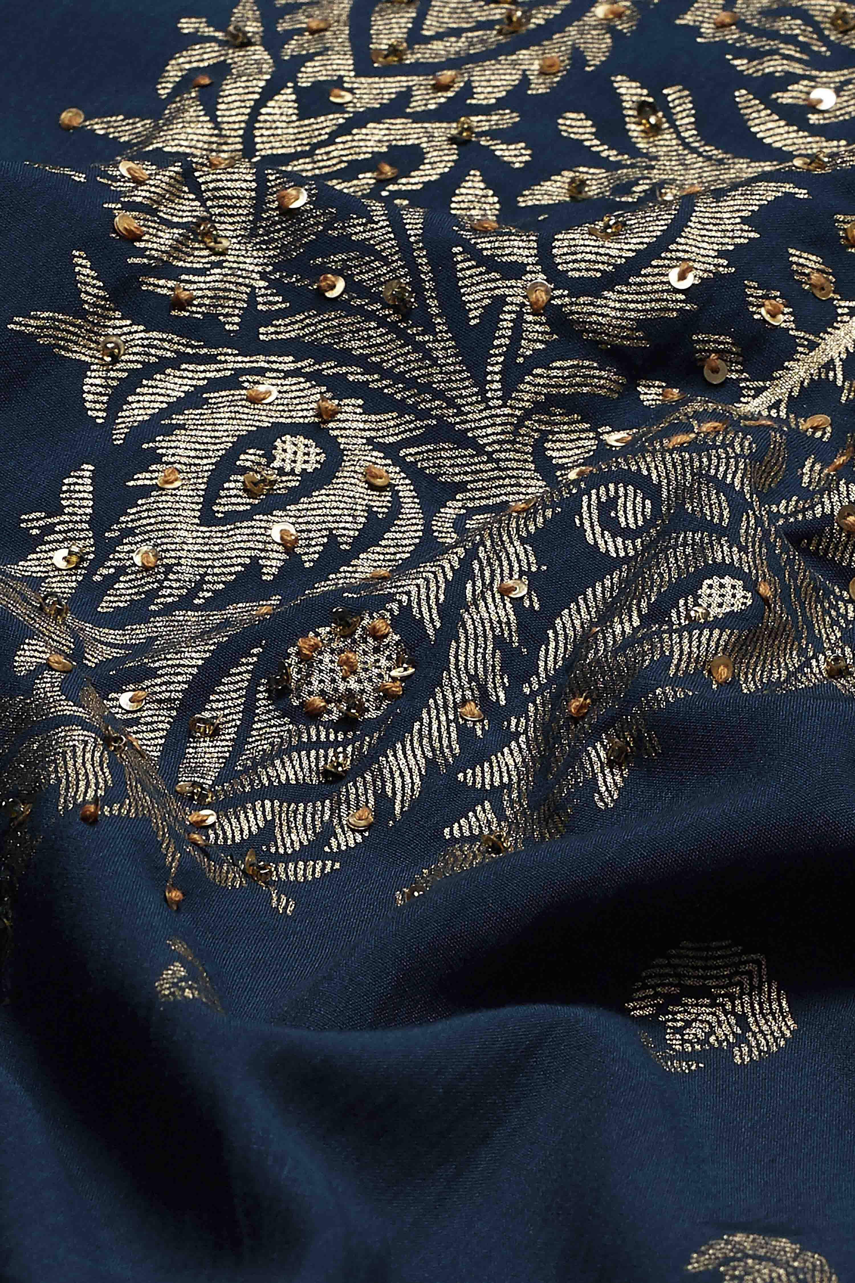 Blue Viscose Blend Straight Suit Set image number 3