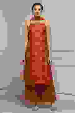 Orange Viscose Blend Straight Printed Suit Set image number 6