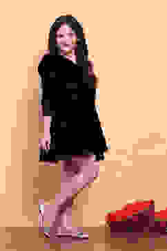 Navy Polyester Blend Flared Dress image number 4