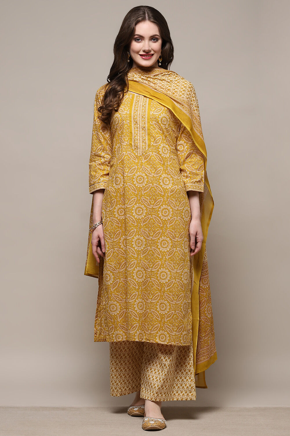 Blue Cotton Floral Screen Printed Unstitched Suit Set image number 8