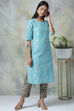 Turquoise Art Silk Cotton Yarndyed Kurta image number 4