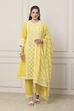 Yellow Cotton Floral Embroidered Straight Suit Set image number 6