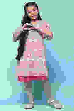 Pink Mosaic Printed Chiffon Dress With Smocking On Yoke image number 0