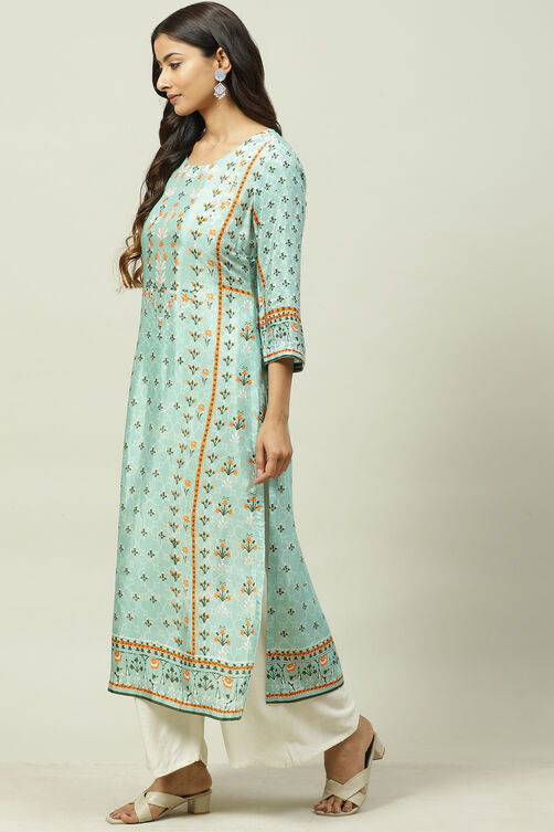 Sky Blue Art Silk Straight Kurta image number 2