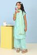 Aqua Polyester Straight Printed Suit Set image number 0