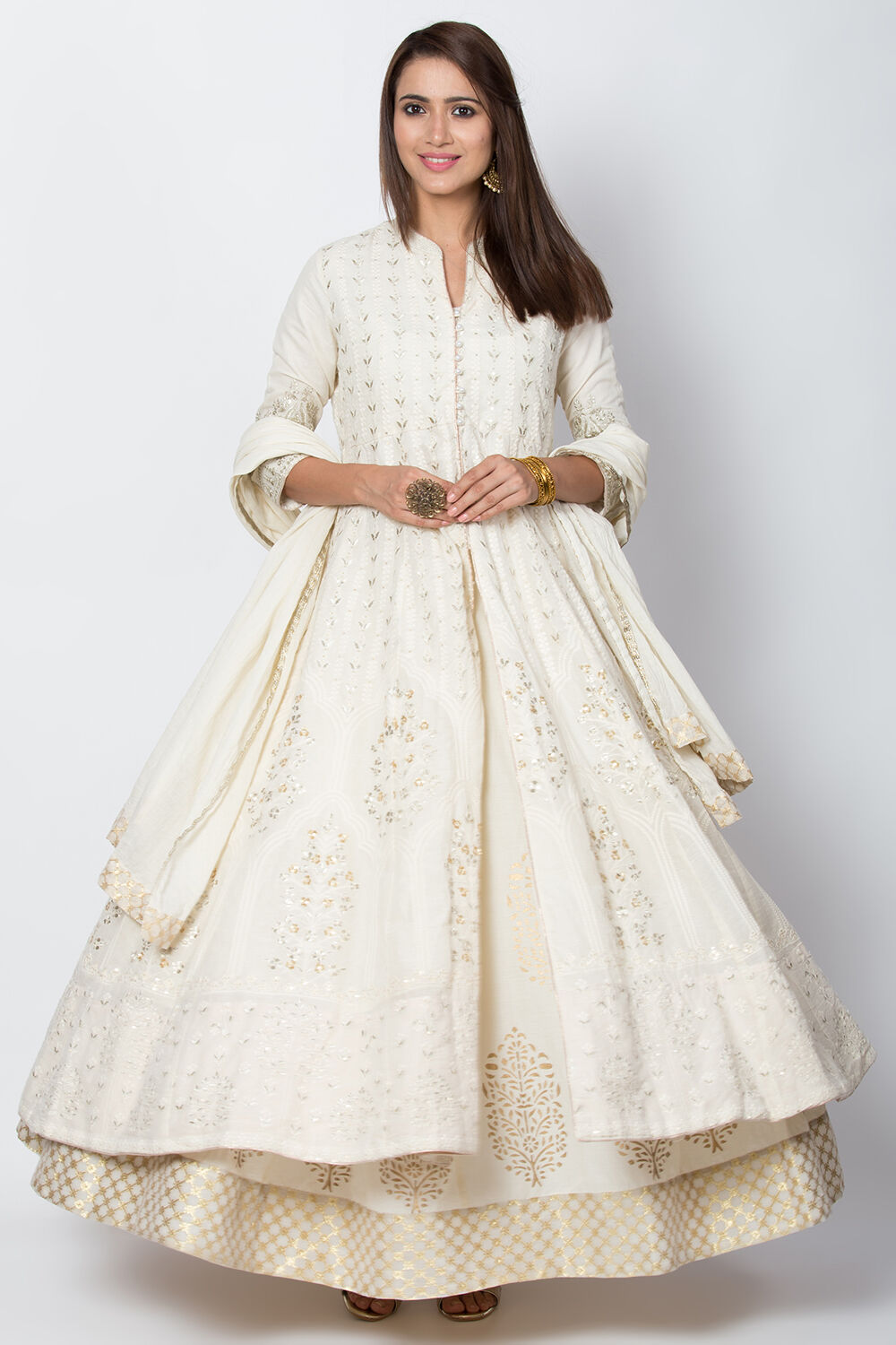 Off White Voile Flared Suit set image number 0