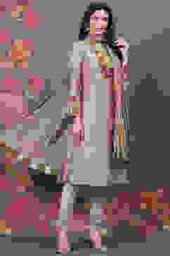 Rohit Bal Beige Silk & Cotton Flared Kurta Suit Set image number 6