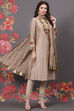 Rohit Bal Beige Silk & Cotton Flared Kurta Suit Set image number 6