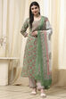 Royal Blue Cotton Screen Print Unstitched Suit Set image number 1