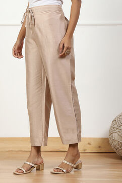 Beige Solid Mid-Rise Straight Palazzo image number 2