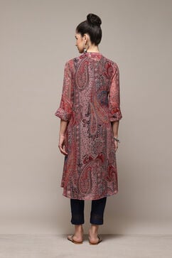 Red & Blue Polyester Straight Printed Kurta image number 4