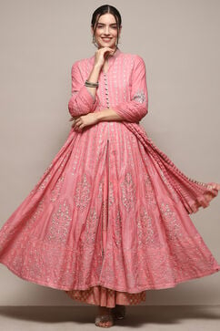 Blush Pink Cotton Anarkali Kurta Lehenga Set image number 7