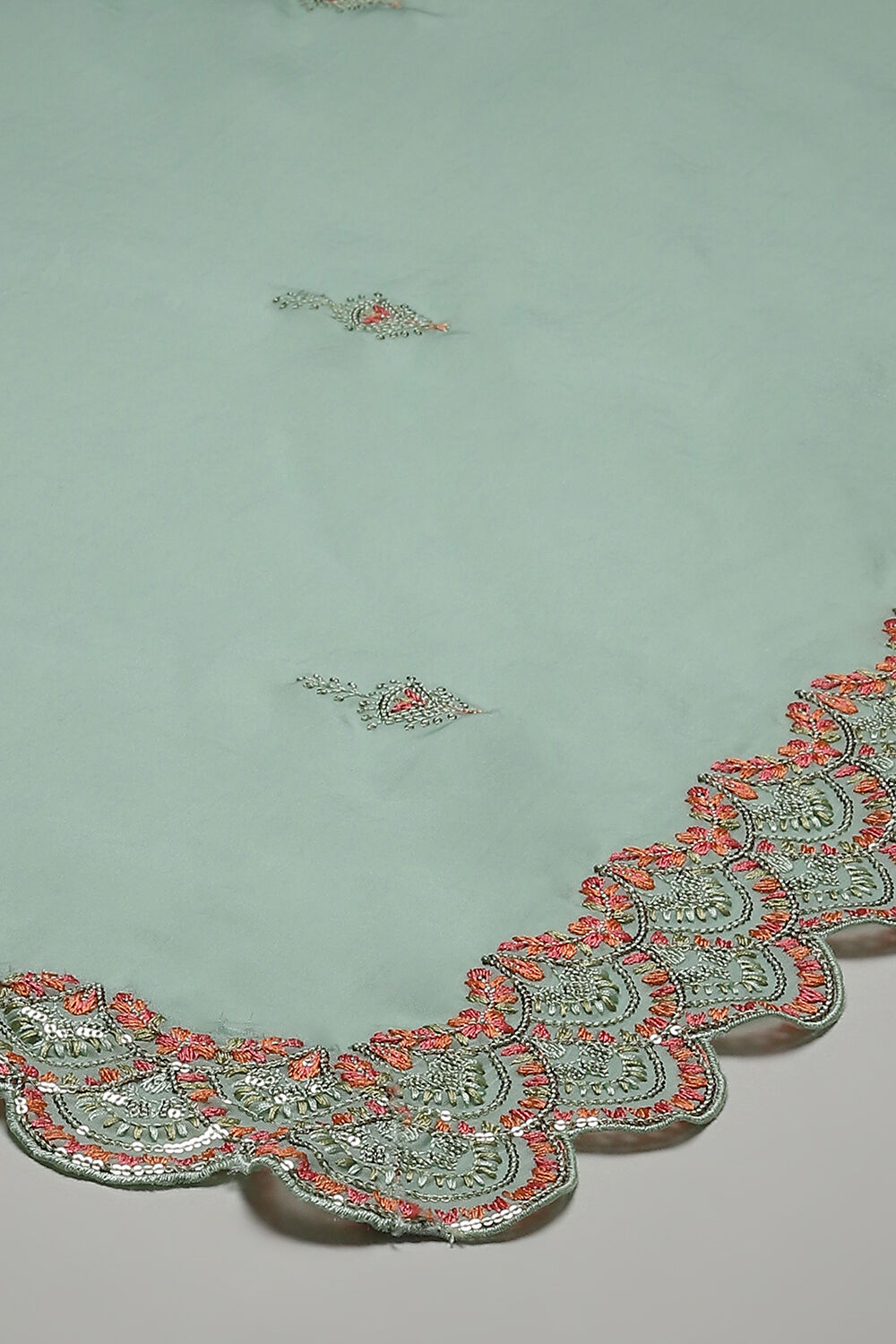 Turquoise Organza Machine Embroidered Unstitched Suit Set image number 4