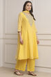 Yellow Poly Chanderi Straight Suit Set image number 4
