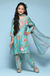 Turquoise Viscose Straight Printed Kurta Salwar Suit Set