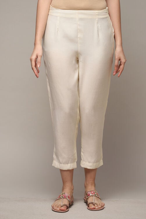 White Cotton Blend Slim Pant image number 5