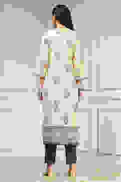 Off White Handloom Cotton Hand Block Print Unstitched Suit Set image number 5