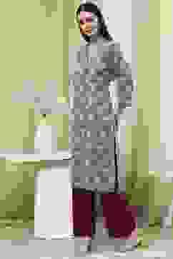 Teal Cotton Printed Straight Kurta image number 2