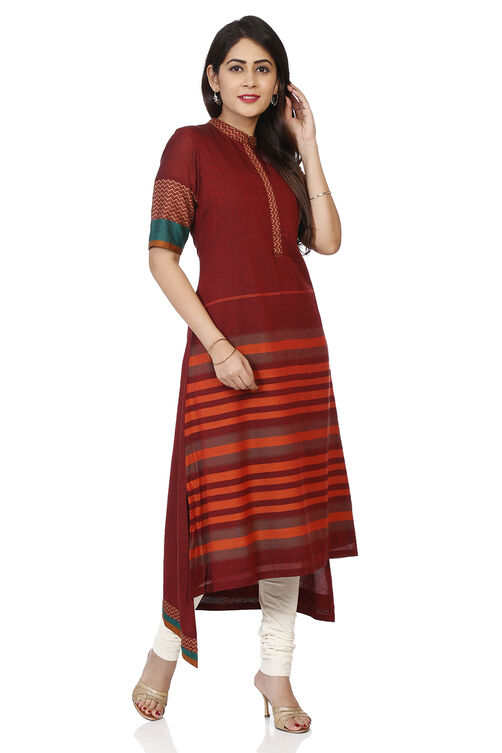 Green Cotton A-Line Printed Kurta image number 2