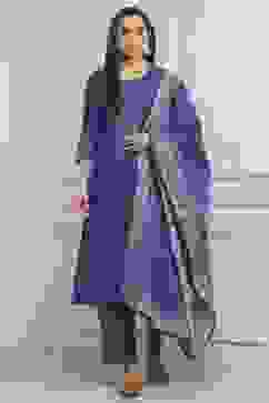 Blue Cotton Straight Suit Set image number 0