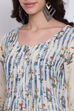 Cream And Indigo Art Silk Straight Kurta Flared Palazzo Suit Set image number 1