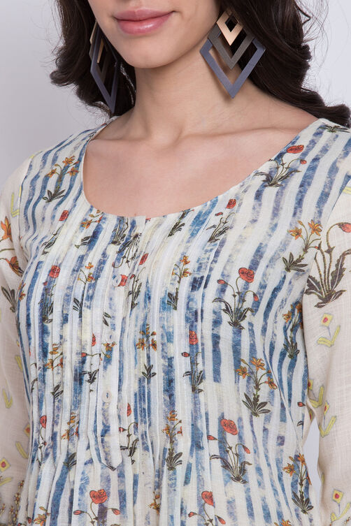 Cream And Indigo Art Silk Straight Kurta Flared Palazzo Suit Set image number 1