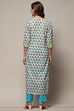 White Blue Cotton Unstitched Suit set image number 6