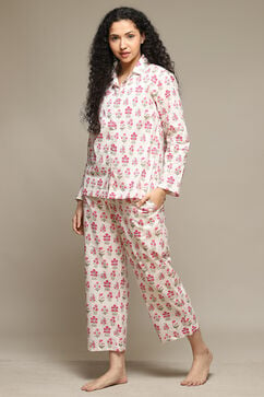 Off White & Pink Cotton Printed 2 Piece Sleepwear Set image number 3