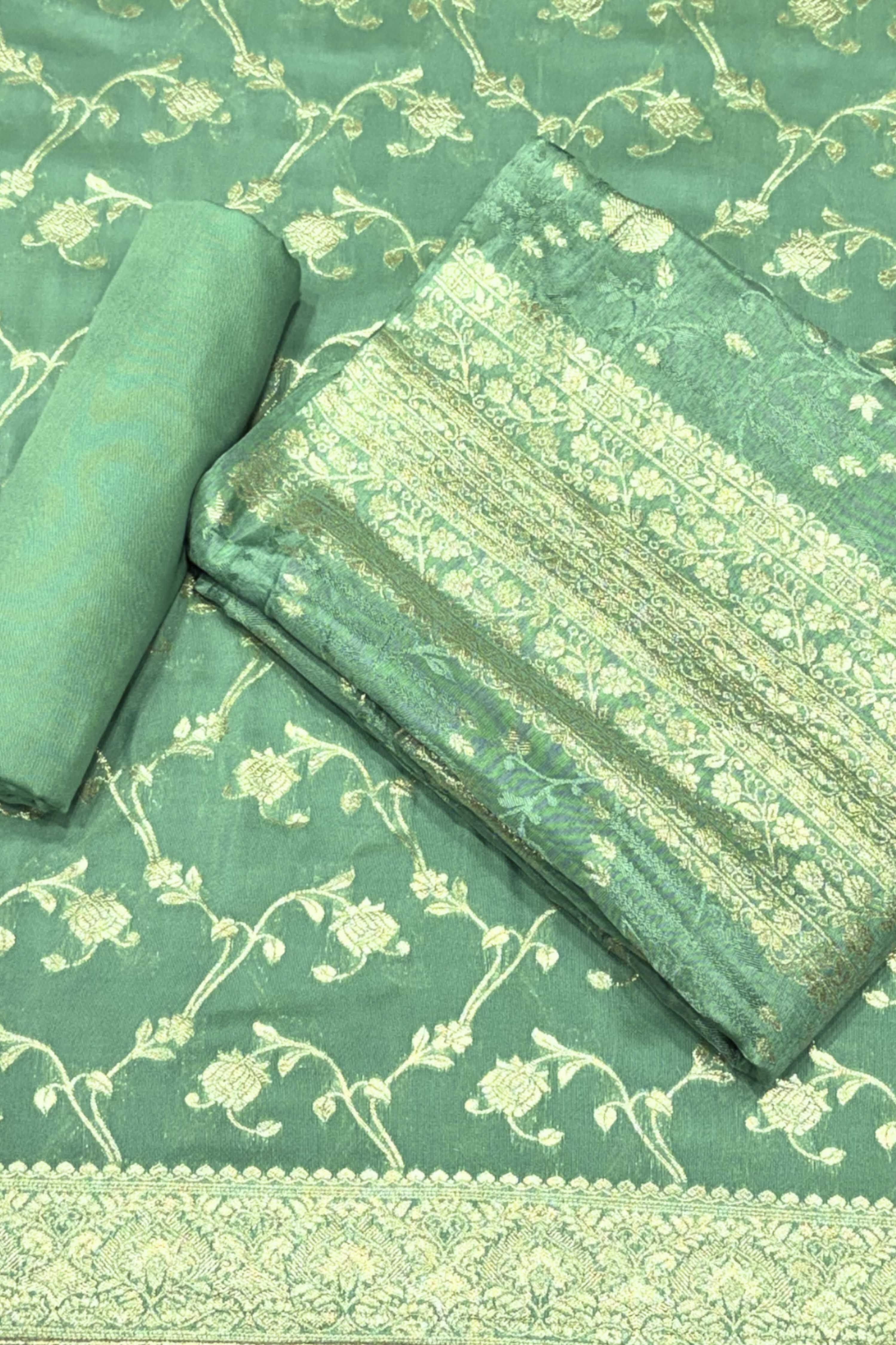 Teal Jacquard Printed Unstitched Suit Set image number 0