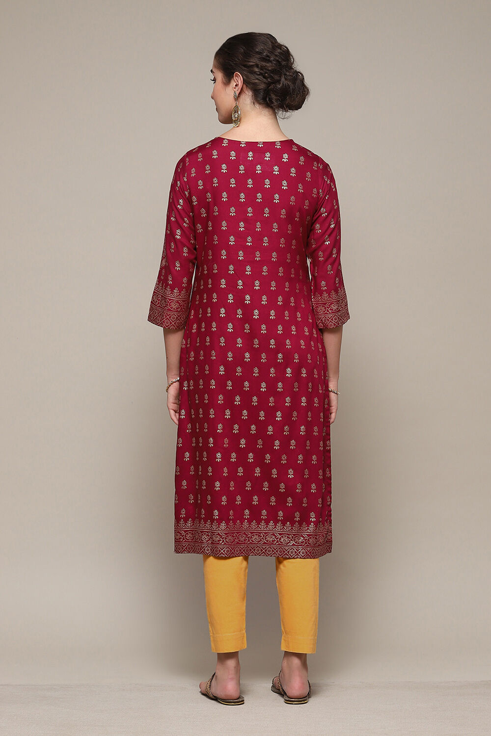 Plum LIVA Straight Printed Kurta image number 4