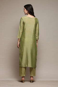 Olive Green Silk Blend Unstitched Suit Set image number 6