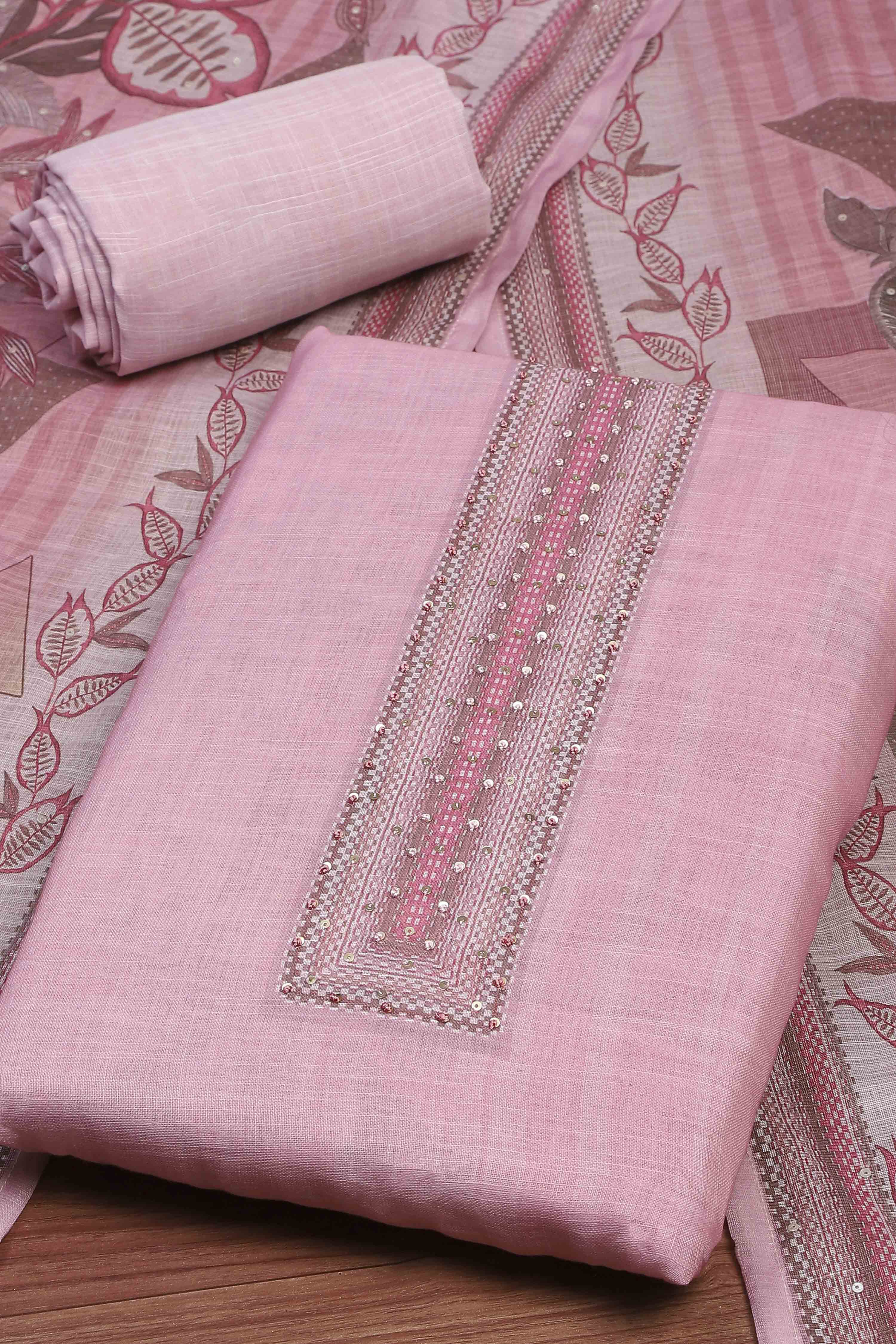 Fawn Linen Unstitched Suit Set image number 1