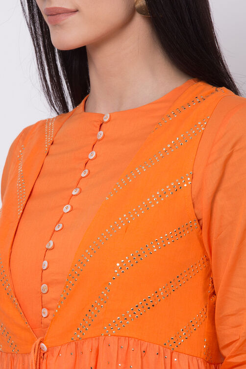 Orange Cotton Front Open Kurta Churidar Suit Set image number 1