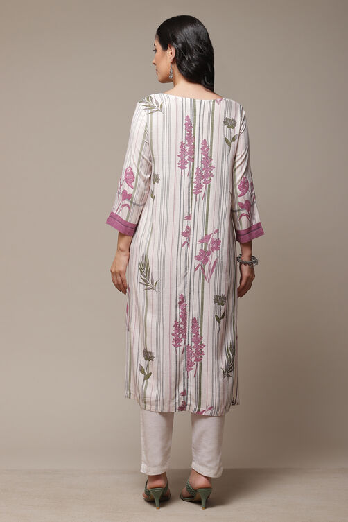 Ivory LIVA Straight Printed Kurta image number 2