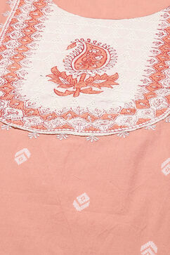 Peach Cotton Hand Block Print Unstitched Suit Set image number 2