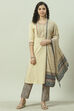 Beige Straight Kurta Regular Pants Suit Set image number 0