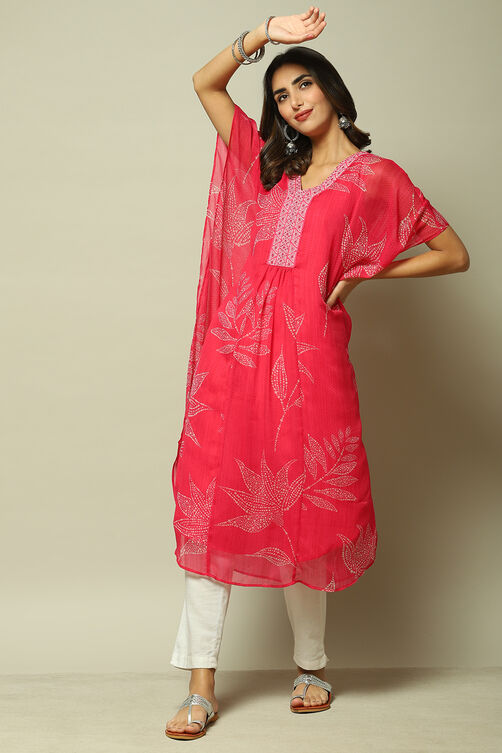 Pink Cotton Blend Straight Printed Kurta image number 0