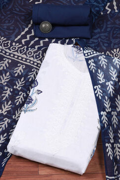 White Cotton Printed Unstitched Suit Set image number 0