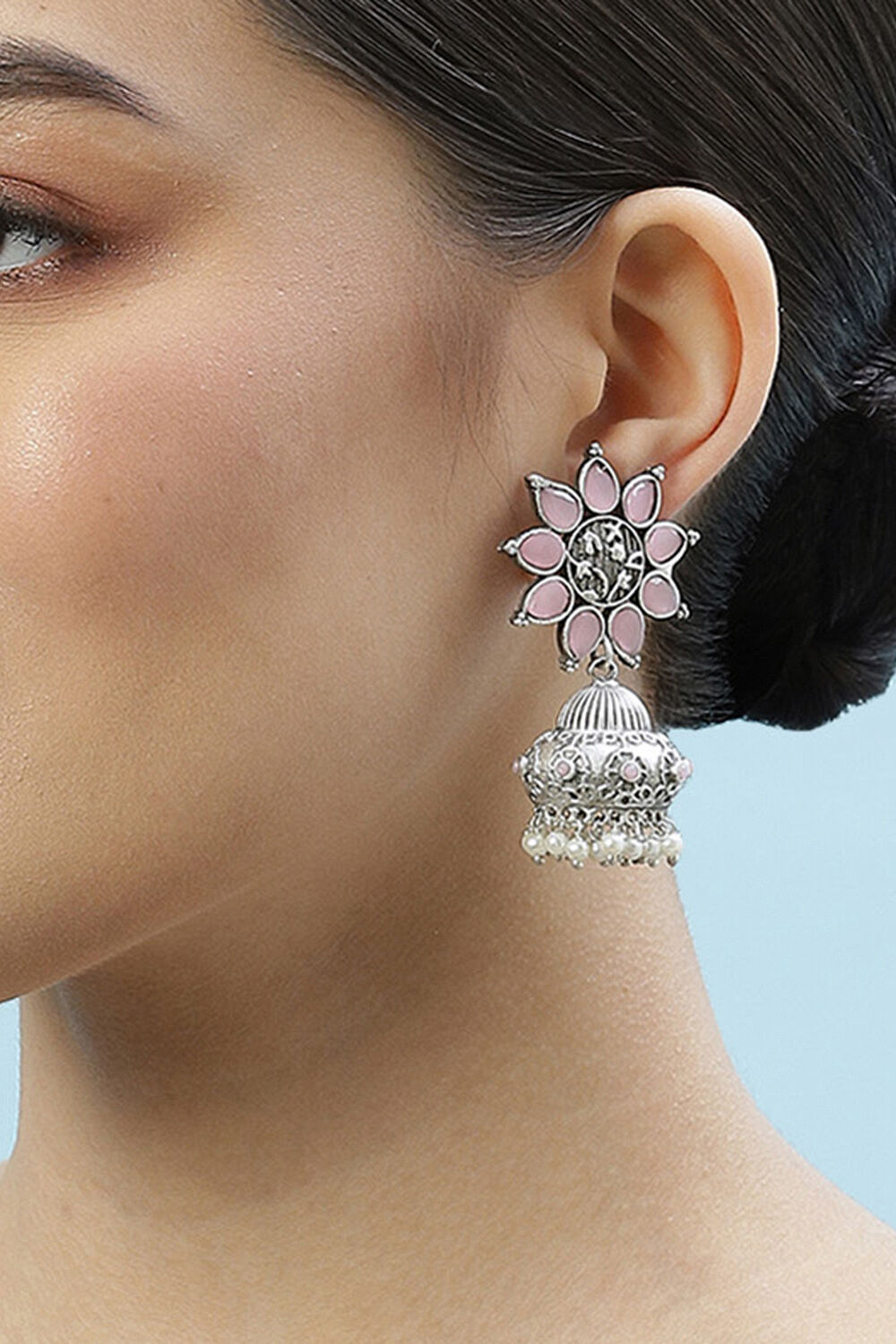 Oxidised Light Purple Brass Earrings image number 1