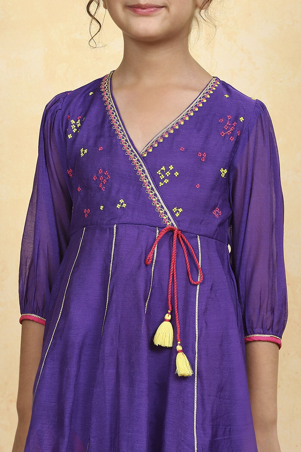 Purple Polyester Solid Kalidar Suit Set image number 1