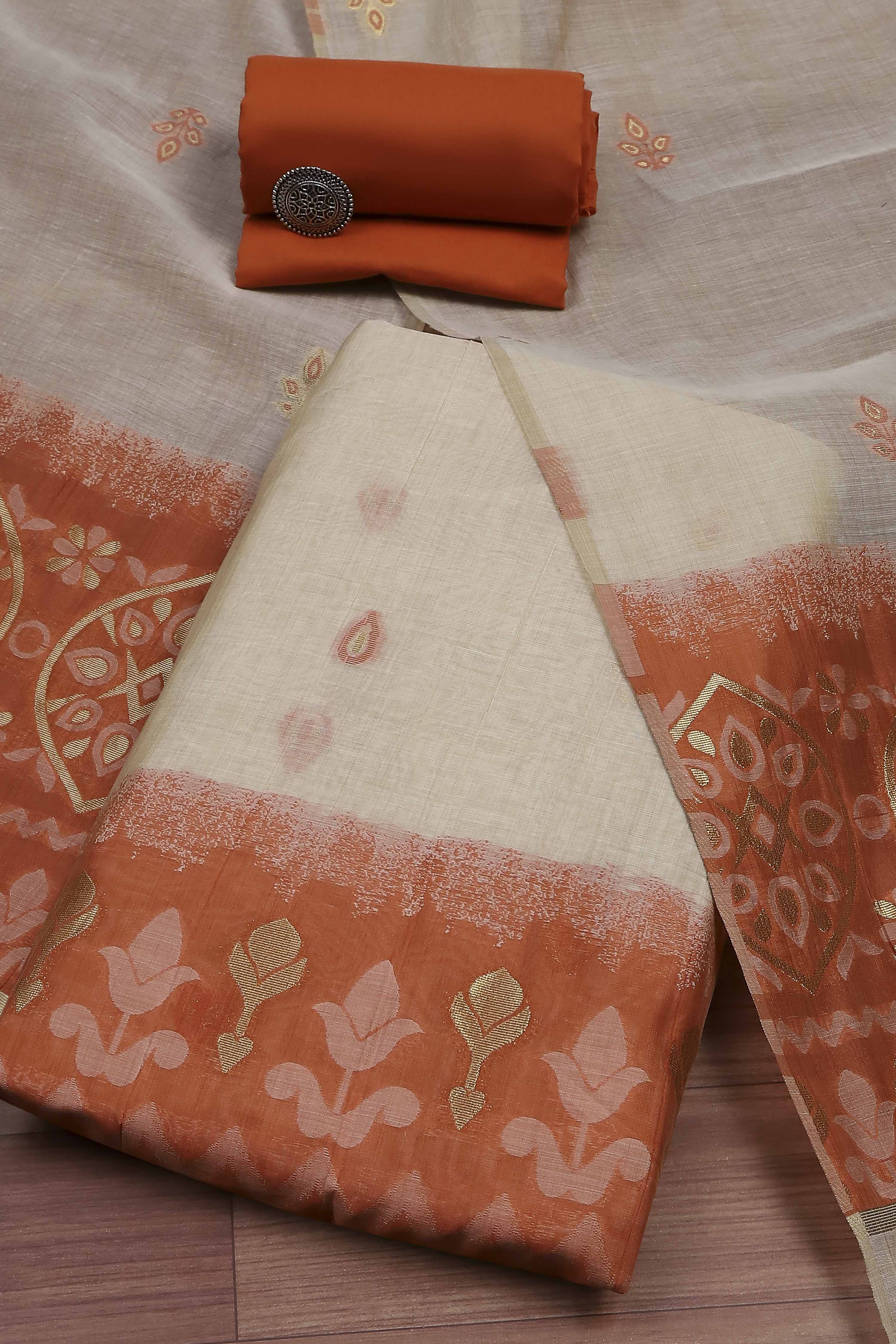 Blue Cotton Jamdani Unstitched Suit Set image number 0