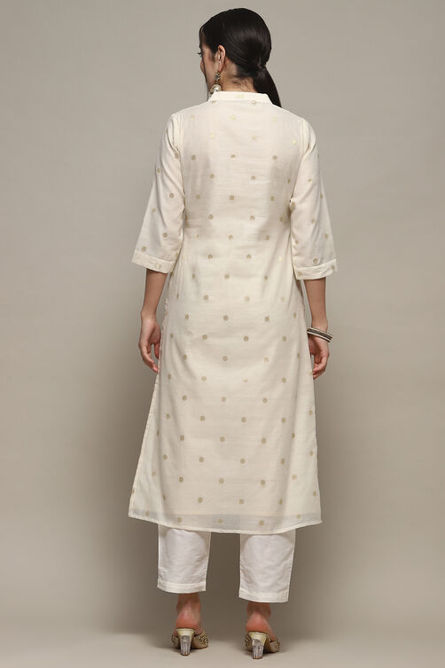 Off White Chanderi Unstitched Suit set image number 6